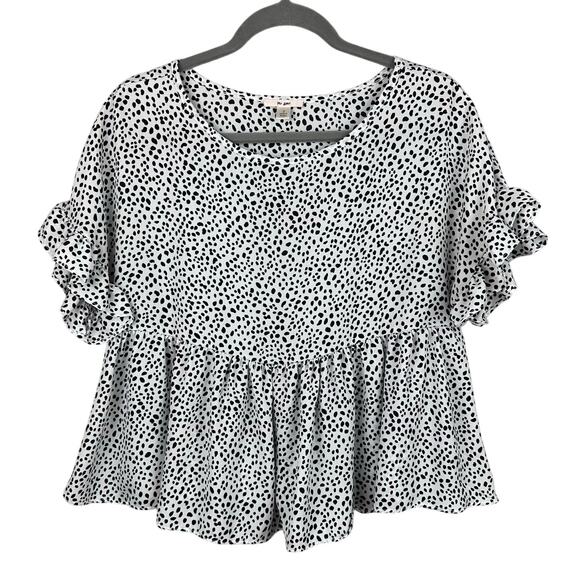 Mi Ami Blouse Peplum Ruffle Size S Spotted Black White Flowy Animal Print Top - Picture 1 of 10